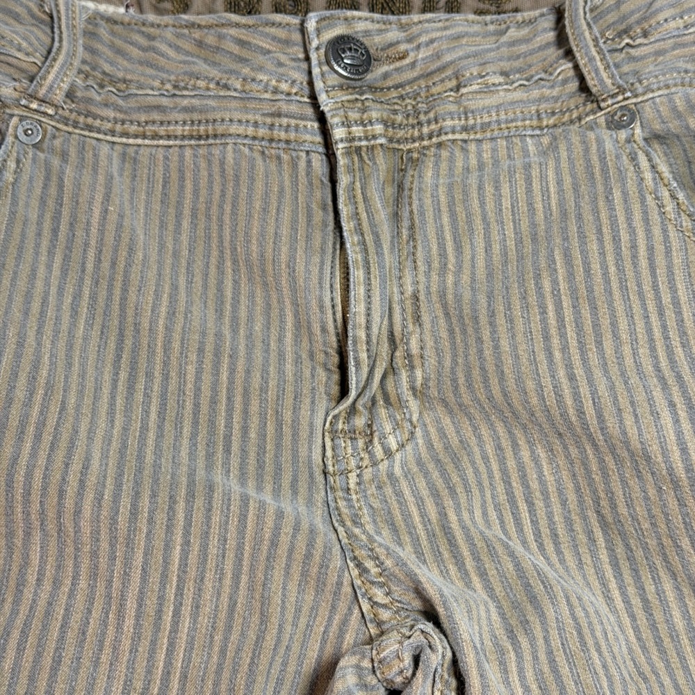 Y2K Z-Brand Mens Striped‎ Super Low Rise Relaxed Fit Pants Tan Olive Green 38x34